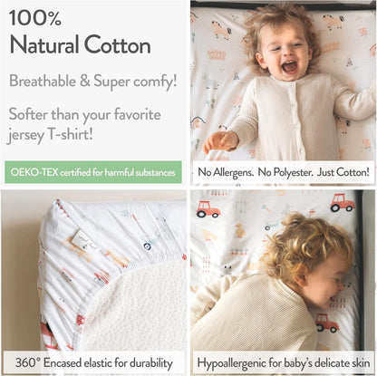 Bedside Sleeper Bassinet Sheets for 33x20 Inch Mattress Pad – Compatible with Maxi COSI Iora, Kidsclub, Angelbliss, Baby Joy, Koola Baby Bedside Bassinet – 100% Jersey Cotton – 2 Pack