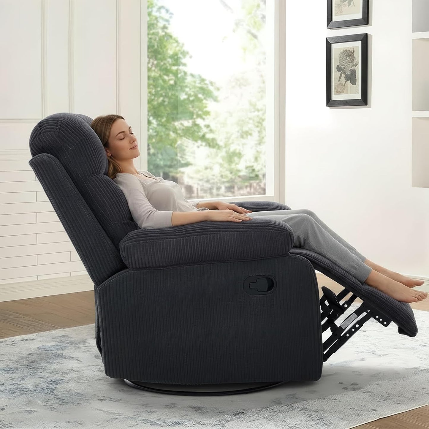 Rocking Recliner Chair,Modern Swivel Glider Recliner Chair,Corduroy Fabric Upholstery Recliner,Manual Reclining Sofa Chair for Living Room,Office,Apartment (Beige)