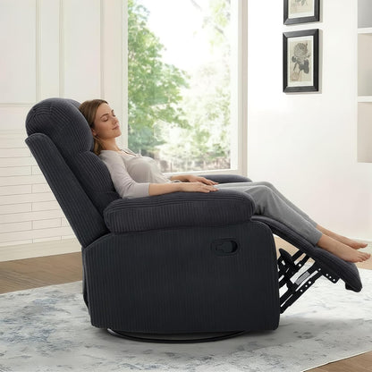 Rocking Recliner Chair,Modern Swivel Glider Recliner Chair,Corduroy Fabric Upholstery Recliner,Manual Reclining Sofa Chair for Living Room,Office,Apartment (Beige)