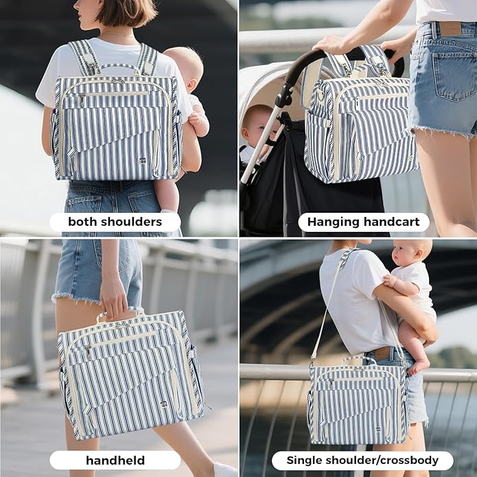 ALLCAMP Diaper Backpack, Waterproof Large Capacity Baby Bag, Multi-Function Nappy Bag with Stroller Hooks, Convertible Tote