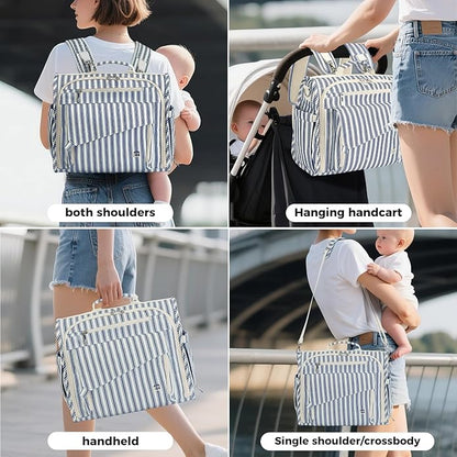 ALLCAMP Diaper Backpack, Waterproof Large Capacity Baby Bag, Multi-Function Nappy Bag with Stroller Hooks, Convertible Tote