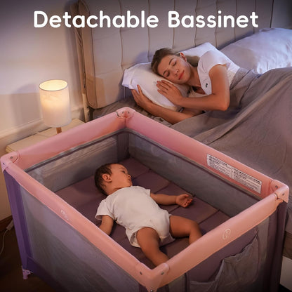 Pamo Babe Pack and Play with Bassinet, Portable Playard for Baby