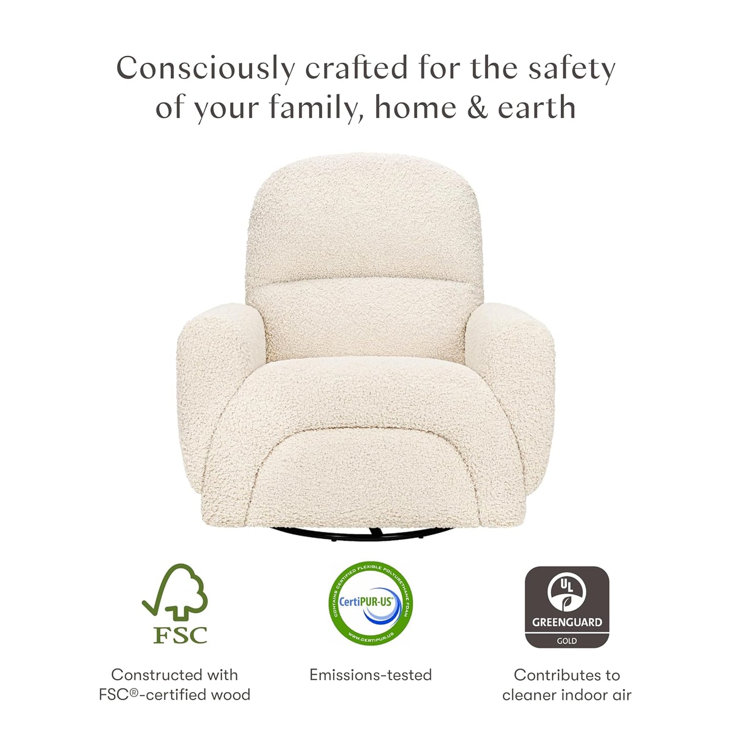 Babyletto Rainbow Recliner and Swivel Glider in Almond Teddy Loop, Greenguard Gold Certified and CertiPUR-US® Certified