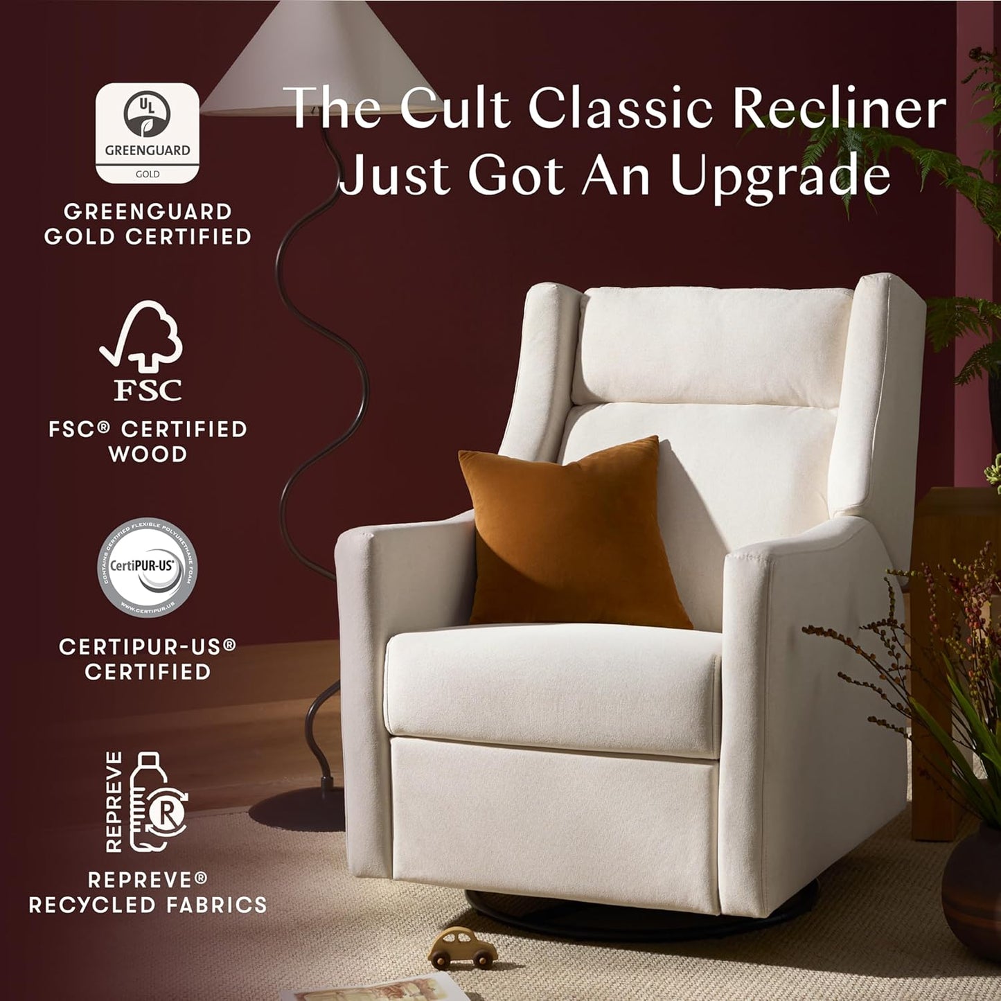 Kiwi Glider Recliner w/Electronic Control and USB | in Almond Teddy Loop w/Light Wood Base, Greenguard Gold Certified