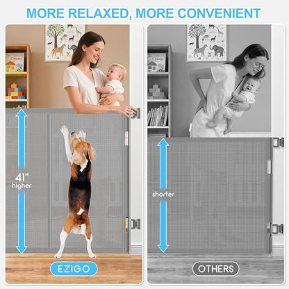 120 Inch Retractable Baby Gates Extra Wide, 41 Inch Reinforced Extra Tall Gate for Large Openings, Mesh Safety Gate for Kids Pets, Retractable Dog Gate for Stair Hallways Doorway Indoor Outdoor, Gray