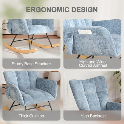 Rocking Chair Nursery with Airbag, Comfy Modern Nursery Rocking Reading Chair indoor with Footrest, Cozy Upholstered Glider Rocker Chairs for Living Room Bedroom Offices(Chenille, Dark Grey)