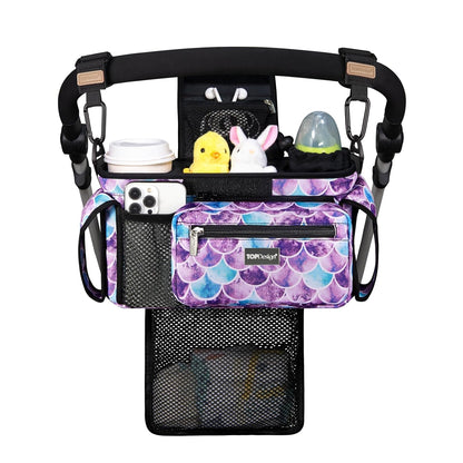 TOPDesign Universal Baby Stroller Organizer, Stroller Caddy with Detachable Mesh Bag & Heightened Insulated Cup Holders & Non-Slip Secure Hooks Accessories, Fits Most Strollers (Checkerboard) - Colors B