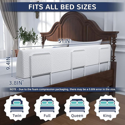 FigTime Bed Bumper for Toddlers, Foam Bed Rail for Toddlers, Toddler Bed Rail Bumper, Soft Safety Bed Guard Rail for Kids, Bed Side Rail for Twin, Full, Queen & King Beds (White, 51", 3-Bracket)