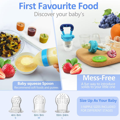 WAJIAYON Baby Fruit Feeder Pacifier | Infant Food Feeder Pacifier & Food Dispensing Spoon | Fresh Fruit Teethers for Babies | Silicone Feeder Baby,Mesh teethers for Babies Gifts for Boys and Girls