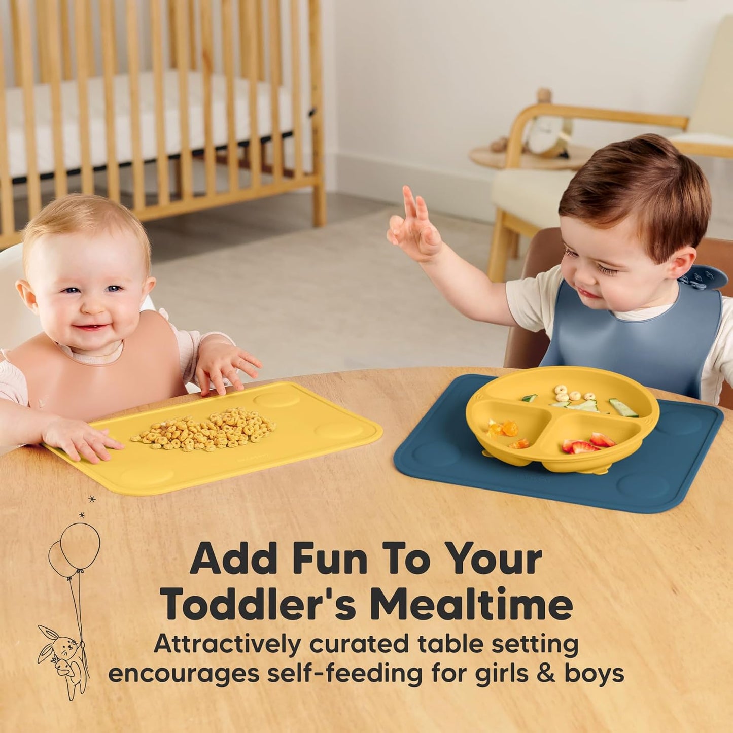 KeaBabies 2pk Silicone Placemats for Toddlers, Kids - 12x9 Non Slip Suction Baby Silicone Placemat for Restaurants, Dining Table,Travel, Easy to Clean, Food Grade/BPA-Free,Small Baby Table Mat(Slate)