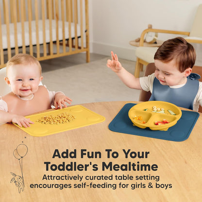 KeaBabies 2pk Silicone Placemats for Toddlers, Kids - 12x9 Non Slip Suction Baby Silicone Placemat for Restaurants, Dining Table,Travel, Easy to Clean, Food Grade/BPA-Free,Small Baby Table Mat(Slate)