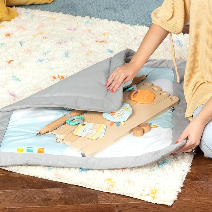 Bright Starts Disney Winnie The Pooh Once Upon a Tummy Time Baby Play Mat, Tummy Time Mat and Play Gym, Blue, Newborn