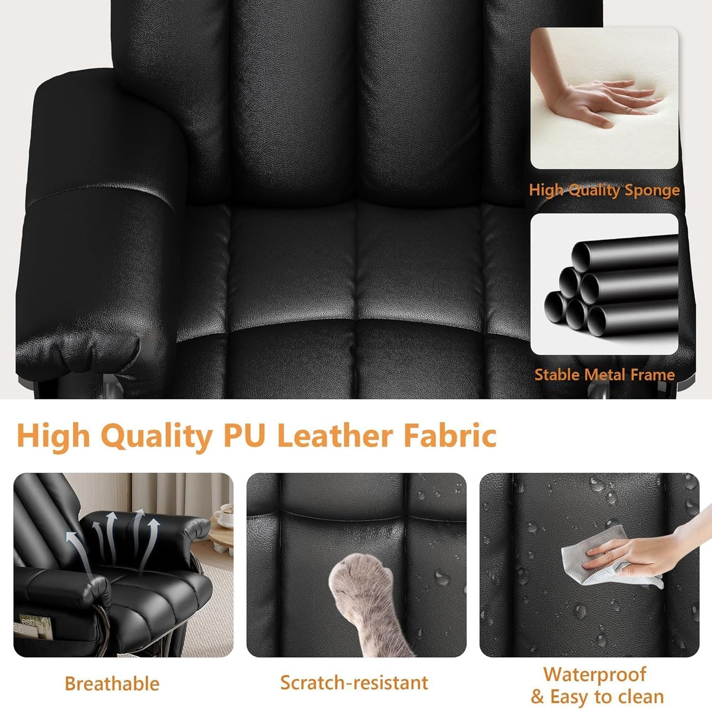 JIASTING 360° Swivel Recliner Chair with Ottoman & Double Side Pockets, Nursing Glider Rocking Recliner Chair, Gliding Chairs for Nursery, Living Room, Bedroom, Office (Gray)