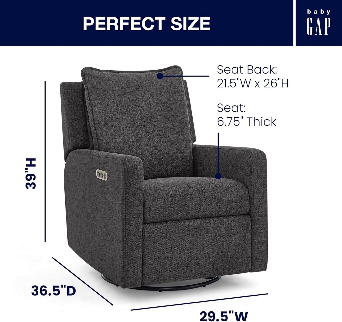 babyGap Harlowe Power Recliner with USB-A and Type-C Ports by Delta Children - Greenguard Gold Certified – Stain-Resistant Performance Fabric is Oeko-TEX Standard 100 Certified, Sand