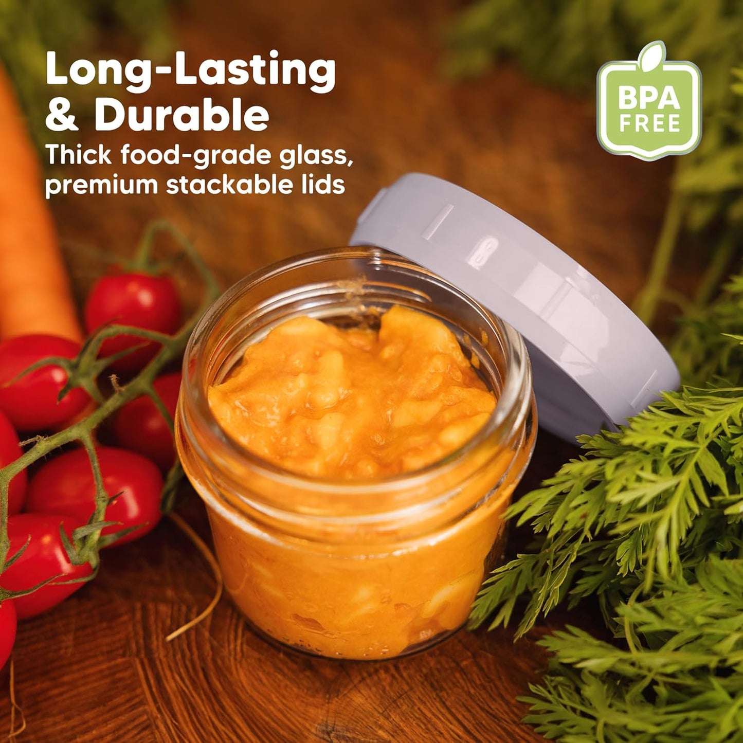 KeaBabies 12pk 4oz Glass Baby Food Containers with Lids - Leak-Proof, Microwavable Small Glass Jars, Baby Purees & Toddler Snack Storage Containers, BPA-Free, Dishwasher & Freezer Safe (Nord)