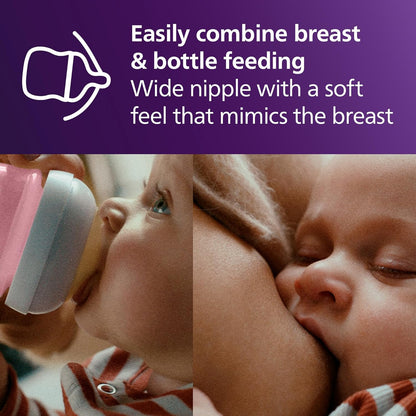 Philips Avent Natural Baby Bottles with Natural Response Nipples (Medium Flow, Flow 3), 9oz, 4-Pack, SCY903/04