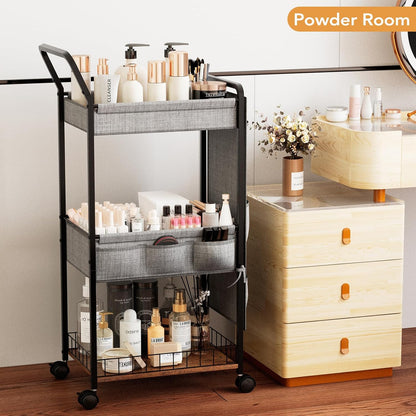 BBLIKE 3-Tier Diaper Caddy Organizer - Rolling Utility Baby Cart with Drawer and Side Pockets for Nursery and Baby Essentials, Multi-Function Cart for Bedroom and Bathroom, White