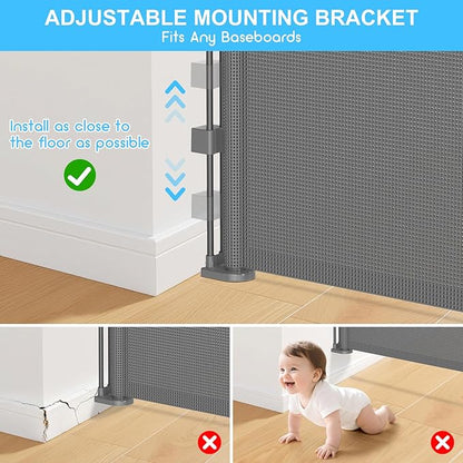 71 Inch Retractable Baby Gates Extra Wide, 41 Inch Reinforced Extra Tall Mesh Safety Gate for Kids Pets, Retractable Dog Gate Baby Retractable Gate for Stair Hallways Doorway Indoor Outdoor, Gray