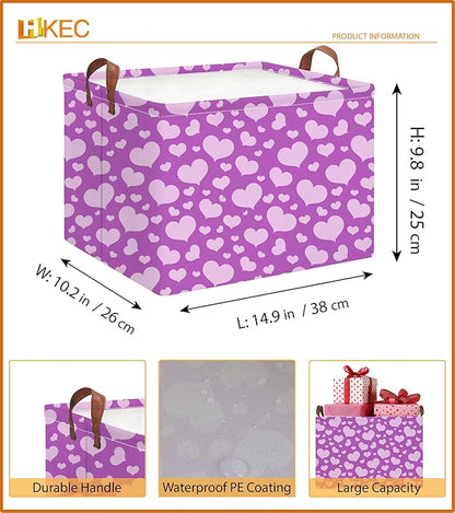 Rectangle Storage Basket with Handles,Collapsible Storage Bin,Books Box,Gift Basket(Purple Heart)