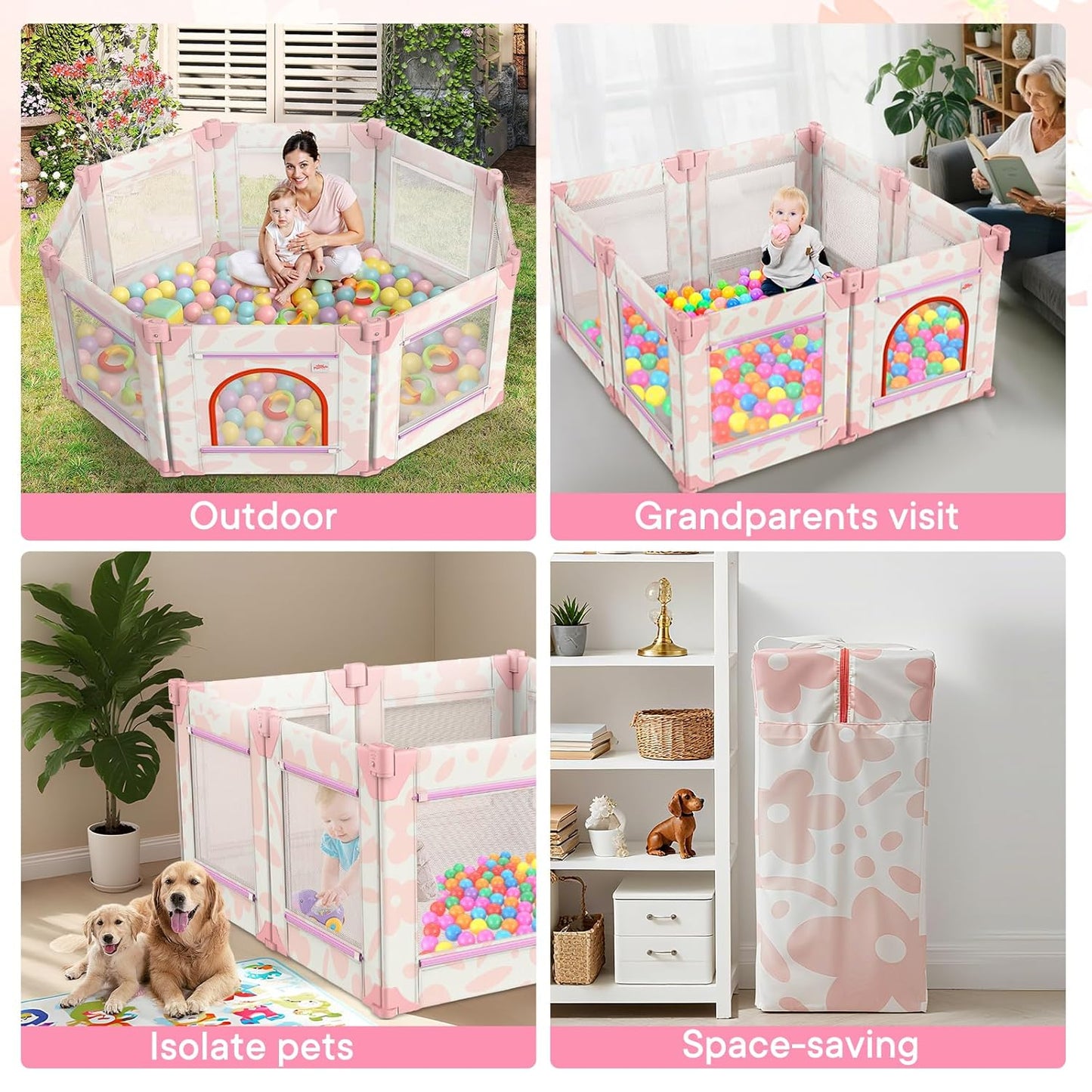 Baby Playpen for Babies and Toddlers, Upgraded 50x50 Inch Foldable No Assembly Required Play Yard with Breathable Mesh, Safe Playard with Gate, Indoor & Outdoor Infants Play Pen (1pc-Sand Checks)