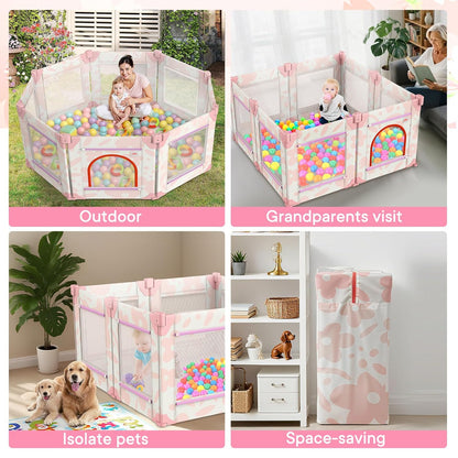 Baby Playpen for Babies and Toddlers, Upgraded 50x50 Inch Foldable No Assembly Required Play Yard with Breathable Mesh, Safe Playard with Gate, Indoor & Outdoor Infants Play Pen (1pc-Sand Checks)
