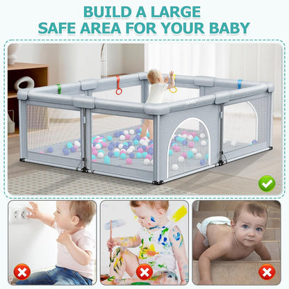 OCATO Baby Playpen Play Pen: Foldable Playpen for Babies and Toddlers Playard for Indoor Outdoor Activity Center Game Fence Safety Area Toddler Play Pen for Babies 6-12 Months Baby Gifts (50" × 50")