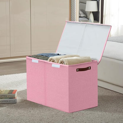 Bagnizer Large Toy Storage Box with Lids, Collapsible Sturdy Baby Storage Organizer Chest Bin Basket for Kids, Boys, Girls, Playroom, Nursery, Bedroom, Closet 25"x13"x16" (Pink)