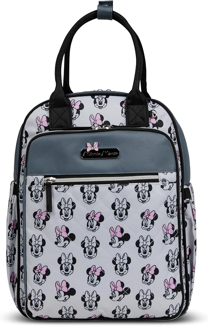 Disney Diaper Bag Backpack with Changing Pad Minnie Mouse – 16” Nylon Baby Bag for Parents, Insulated Bottle Holders, Multiple Storage Pockets