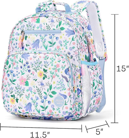 mibasies Kids Backpack for Girls: Girls Backpack 5-8 - Kindergarten Elementary School Bookbag for Girl - Floral Sky Blue