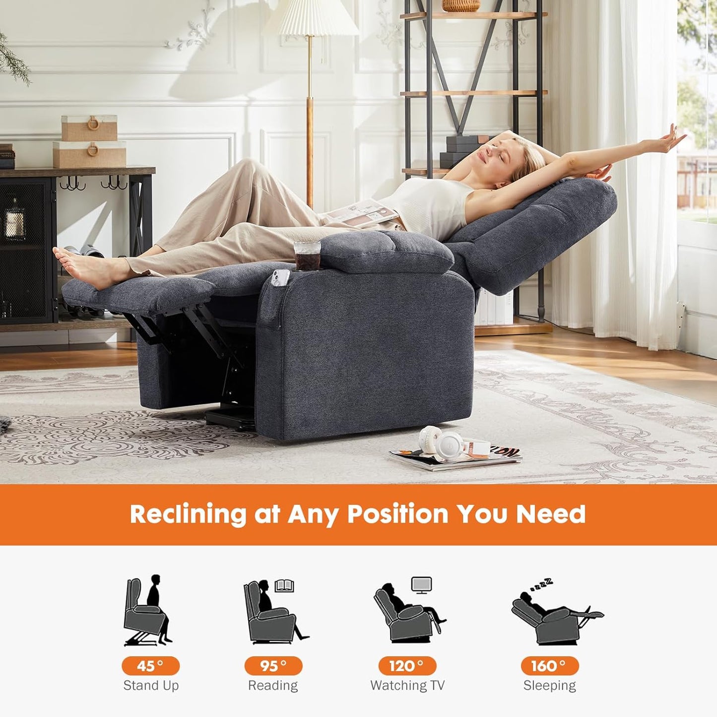 Sweetcrispy Recliner Chair, 360 Swivel Rocker Chair for Adults, Glider Rocker Recliners, Nursery Chairs for Living Room, High Back, Upholstered Deep Seat, Classical Brown