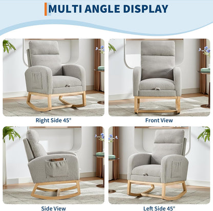 Garvee Teddy Fleece Nursery Rocking Chair,Upholstered Glider with 26" High Backrest, Padded Seat,Modern 300 Lbs Weight Capacity Accent Recliner for Living Room, Bedroom, Reading