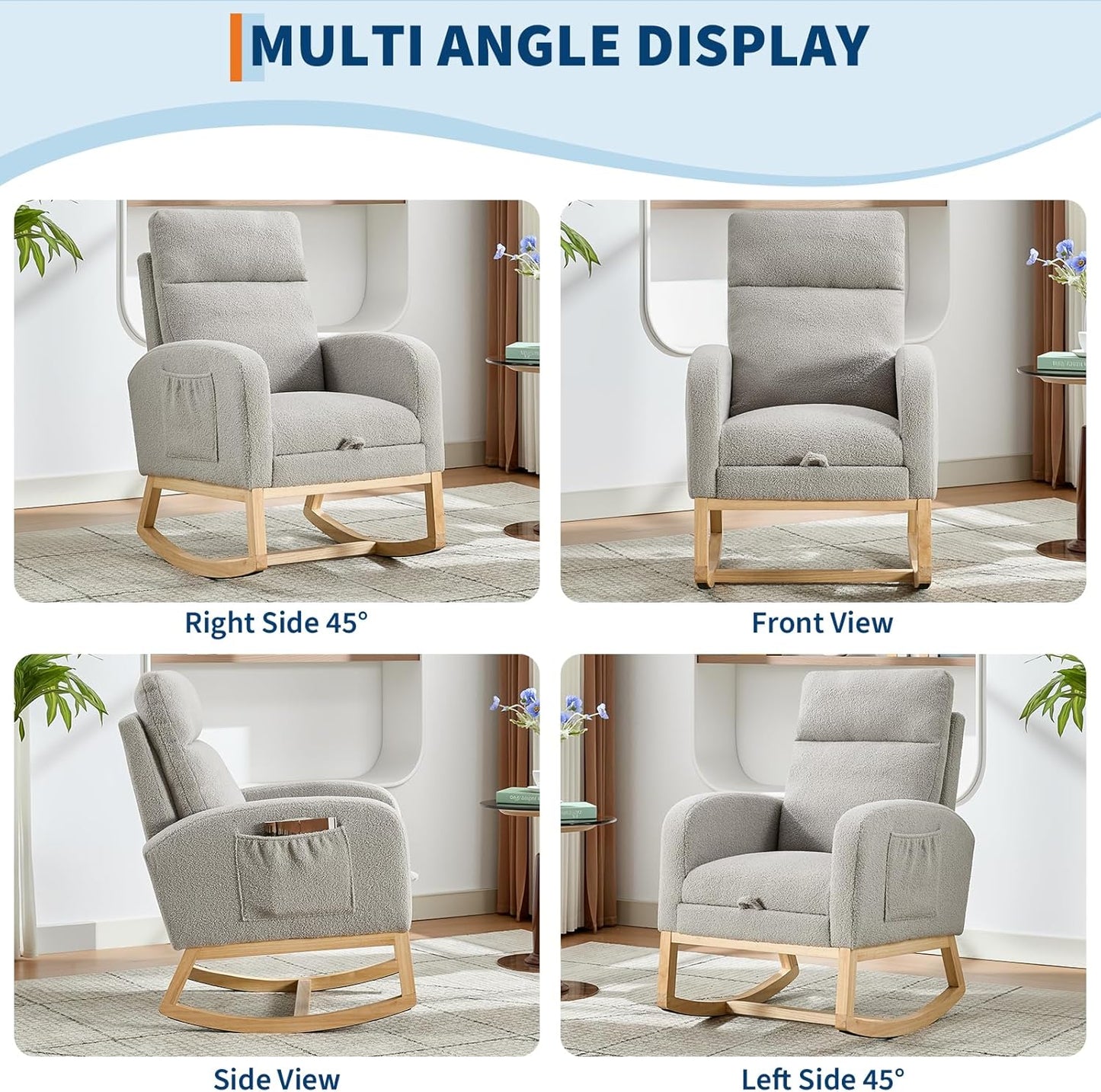 Rocking Chair Nursery, Nursing Rocking Chairs with Foot Rest for Mom Nursery,Rocker Glider Chair with High Backrest for Living Room, Bedroom, Upholstered Lounge Chair with Solid Wood Base for Relaxin