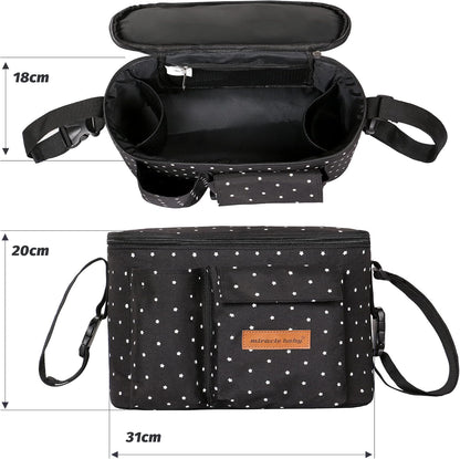 Miracle Baby Stroller Organizer Bag for Mom,Universal Stroller Storage Caddy Diaper Bag- Compatible with Most Stroller - Multifunctional Larg(Grey Star)