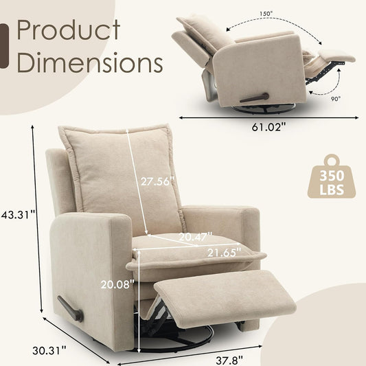 Nursery Glider Recliner Rocking Chair High Back Nursery Recliner Modern Adult Nursery Swivel Rocker Recliner for Nursery Bedroom Living Room and RV