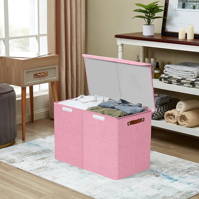 Bagnizer Large Toy Storage Box with Lids, Collapsible Sturdy Baby Storage Organizer Chest Bin Basket for Kids, Boys, Girls, Playroom, Nursery, Bedroom, Closet 25"x13"x16" (Pink)