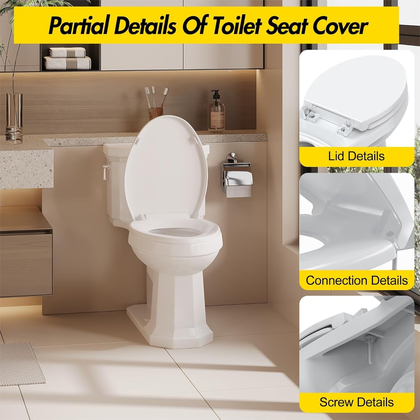 Toilet Seat with Toddler Seat Elongated, PP Material Family Toilet Seat Cover, Soft Close Adult & Toddler Seats, Easy to Clean, Safe Potty Training Solution for Kids, Bathroom Upgrade for Home