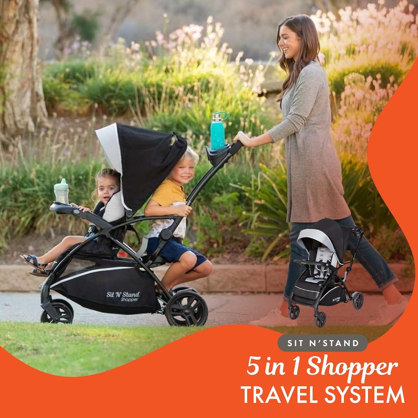 Baby Trend Sit N' Stand® Double 2.0 Stroller, Dash Black