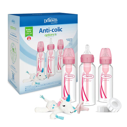 Dr. Brown’s Anti-Colic Options+ Narrow Baby Bottles, 0m+ Level 1 Nipple - Baby Bottle to Reduce Colic (3 Pack), Purple 8 oz