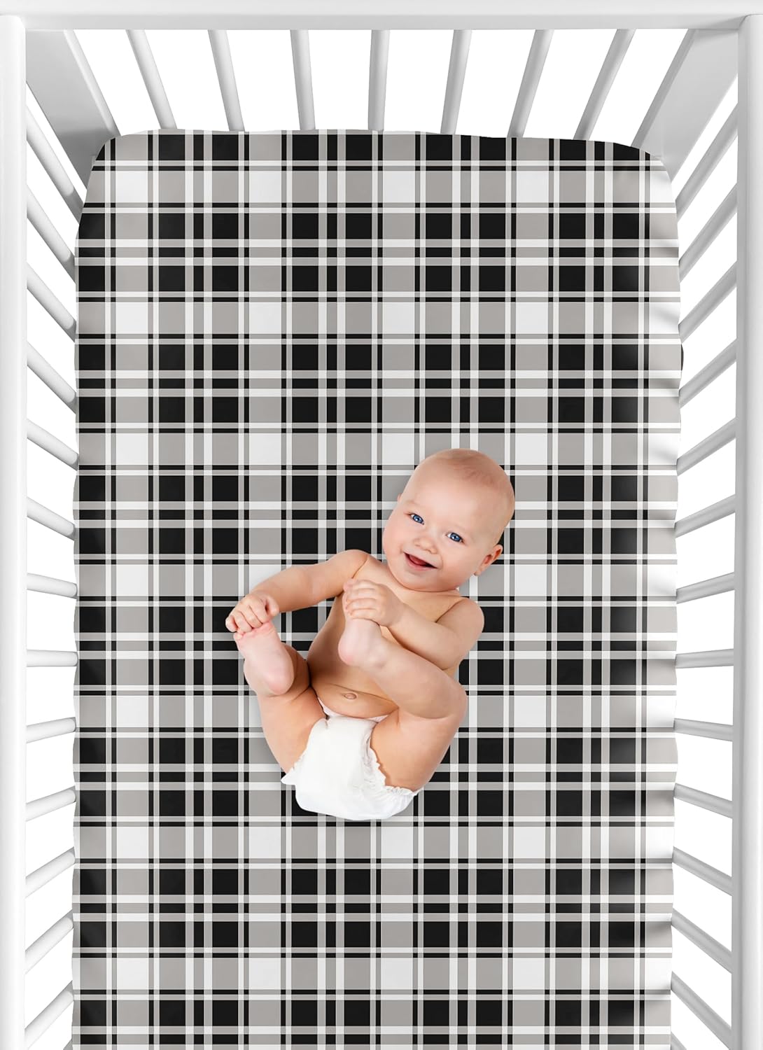 Sweet Jojo Designs 2-Piece Baby Bassinet Sheets Set (Black/White Gingham Checkered Plaid) for Boy/Girl, Infant Newborn Nursery, Oval, Rectangle & Hourglass Mattress (Solid Onyx & Classic Checkerboard)