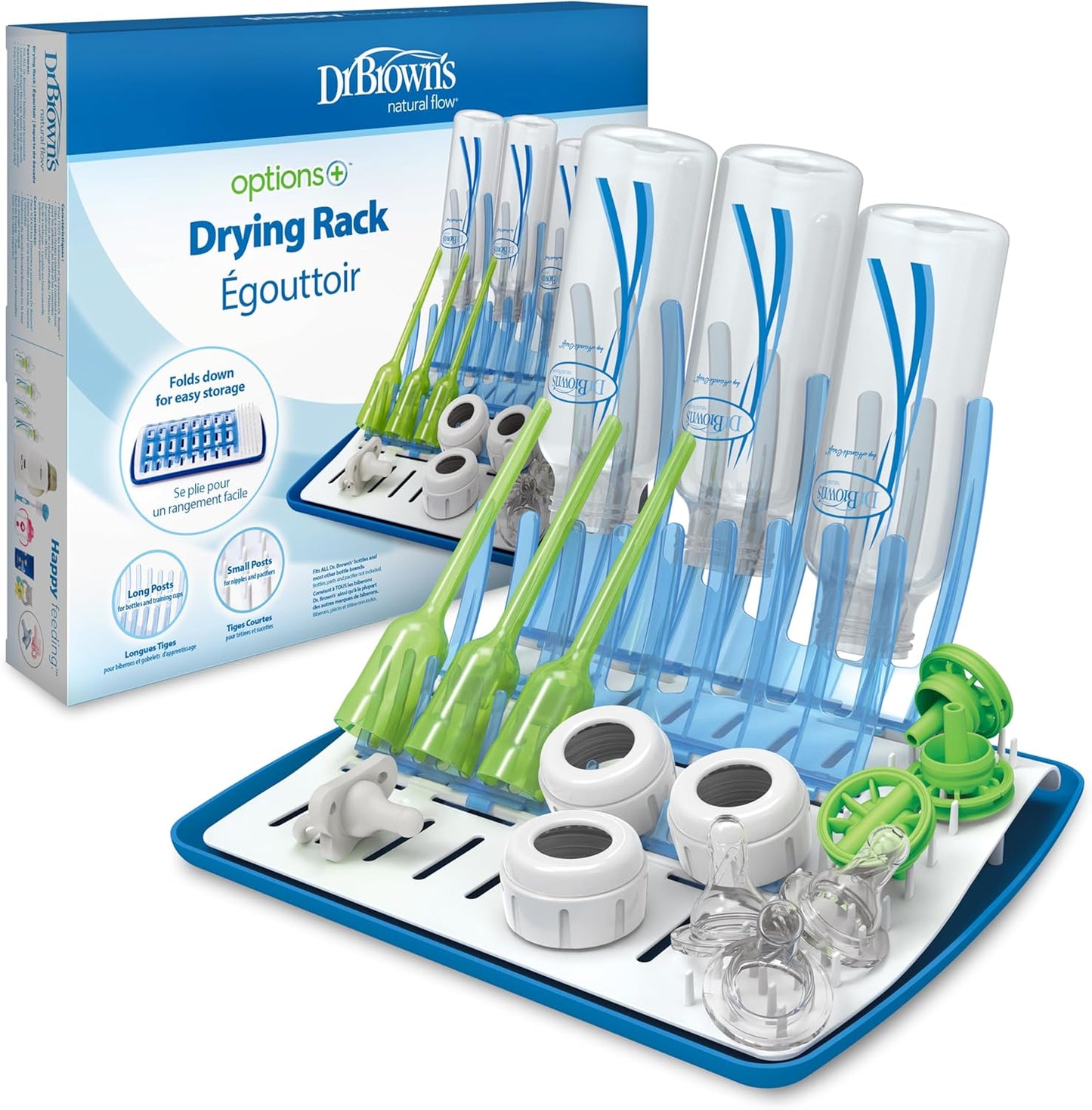 Dr. Brown's Folding Baby Bottle Drying Rack for Easy Storage - Dry Nipples, Pacifiers and Other Baby Essentials, BPA Free