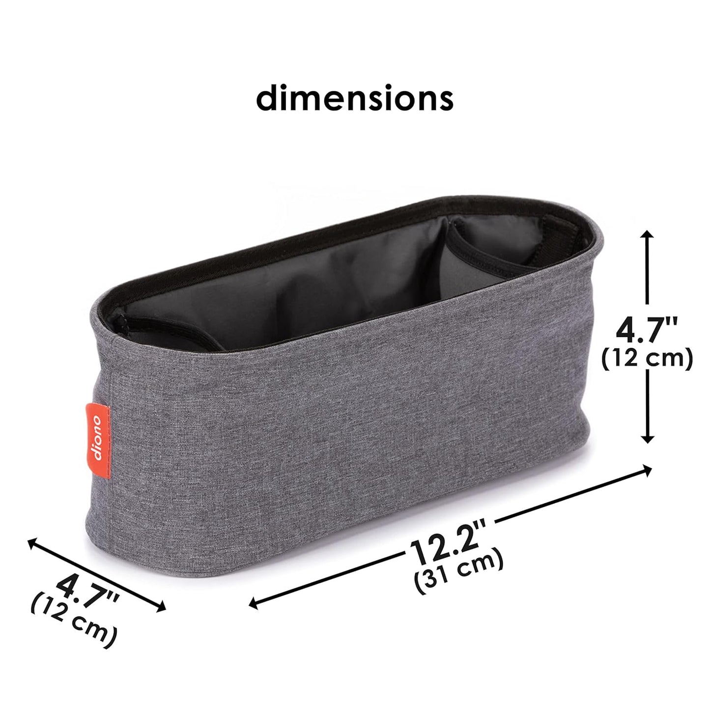 Diono Buggy Buddy Universal Stroller Organizer with Cup Holders, Secure Attachment, Zippered Pockets, Safe & Secure, Gray