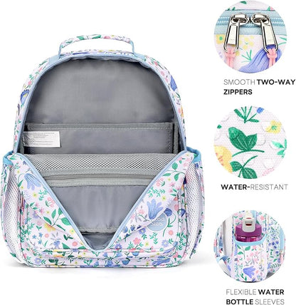 mibasies Kids Backpack for Girls: Girls Backpack 5-8 - Kindergarten Elementary School Bookbag for Girl - Floral Sky Blue