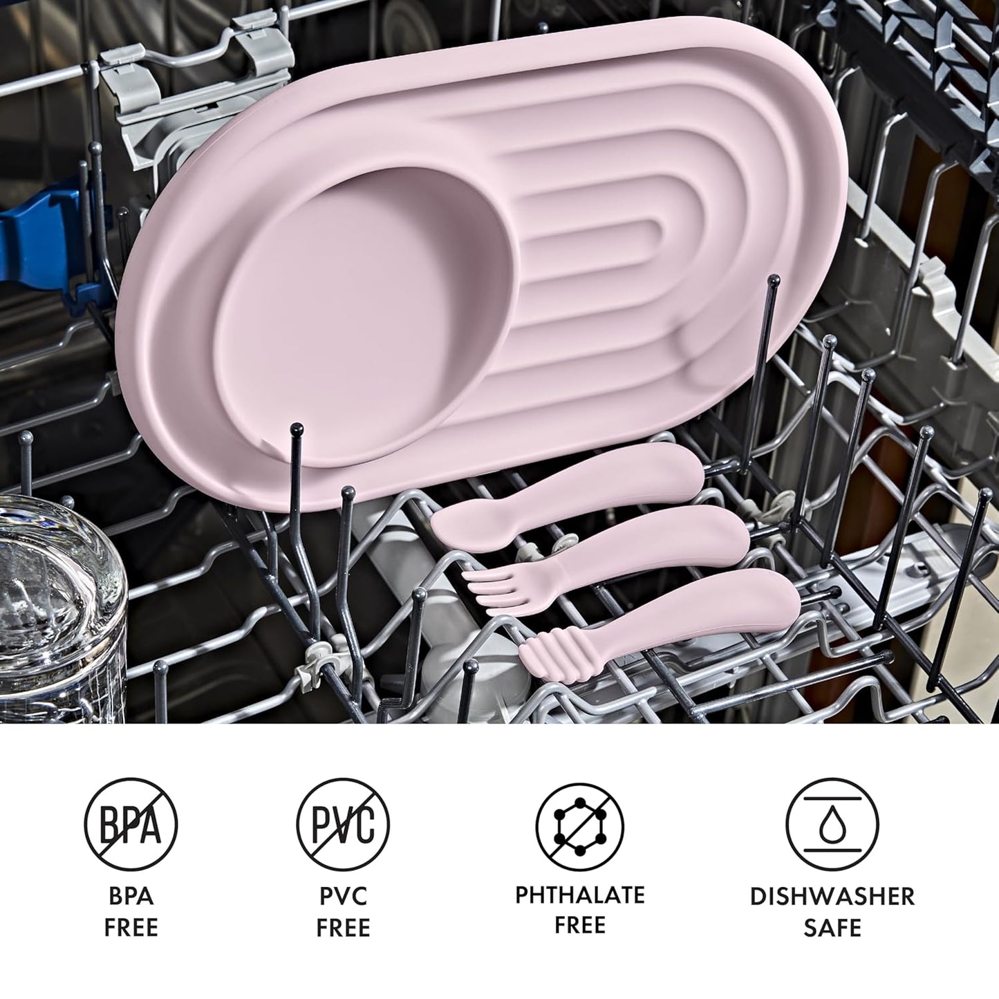 OXO Tot Textured Suction Plate & Spoons Set, Baby Led Weaning Supplies