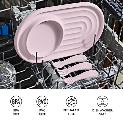 OXO Tot Textured Suction Plate & Spoons Set, Baby Led Weaning Supplies