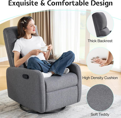 Jocisland Nursery Glider Chairs, Swivel Rocking Chair, Massage Rocker Recliner with High Back for Living Room Bedroom, Comfy Upholstered Modern Nursing Reclining Single Sofa, White Teddy