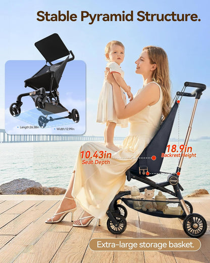 Oneye Travel Stroller for Airplane, Ultra Lightweight Baby Stroller for Toddlers with Canopy, Foldable & Compact Strollers with Jumbo Seat & Large Storage Basket,10.19lb,Stable & One-Hand Fold, Green