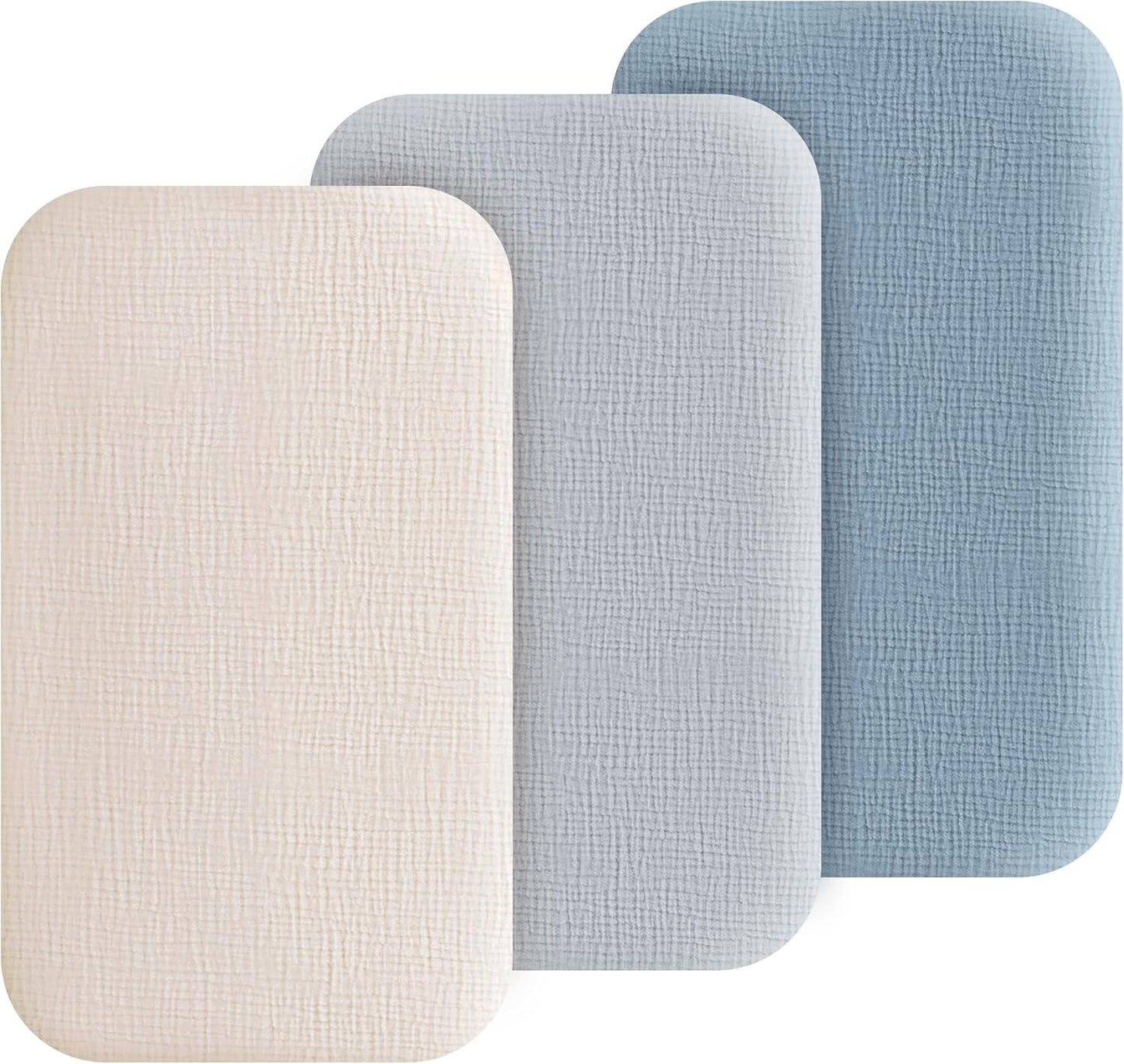 Muslin Bedside Sleeper Bassinet Fitted Sheets, 3 Pack Cotton Baby Sheet for Boys & Girls, Soft, Compatible with Baby Delight, Dream On Me, AMKE and Other Rectangle Mattress (Nightfall Blue)