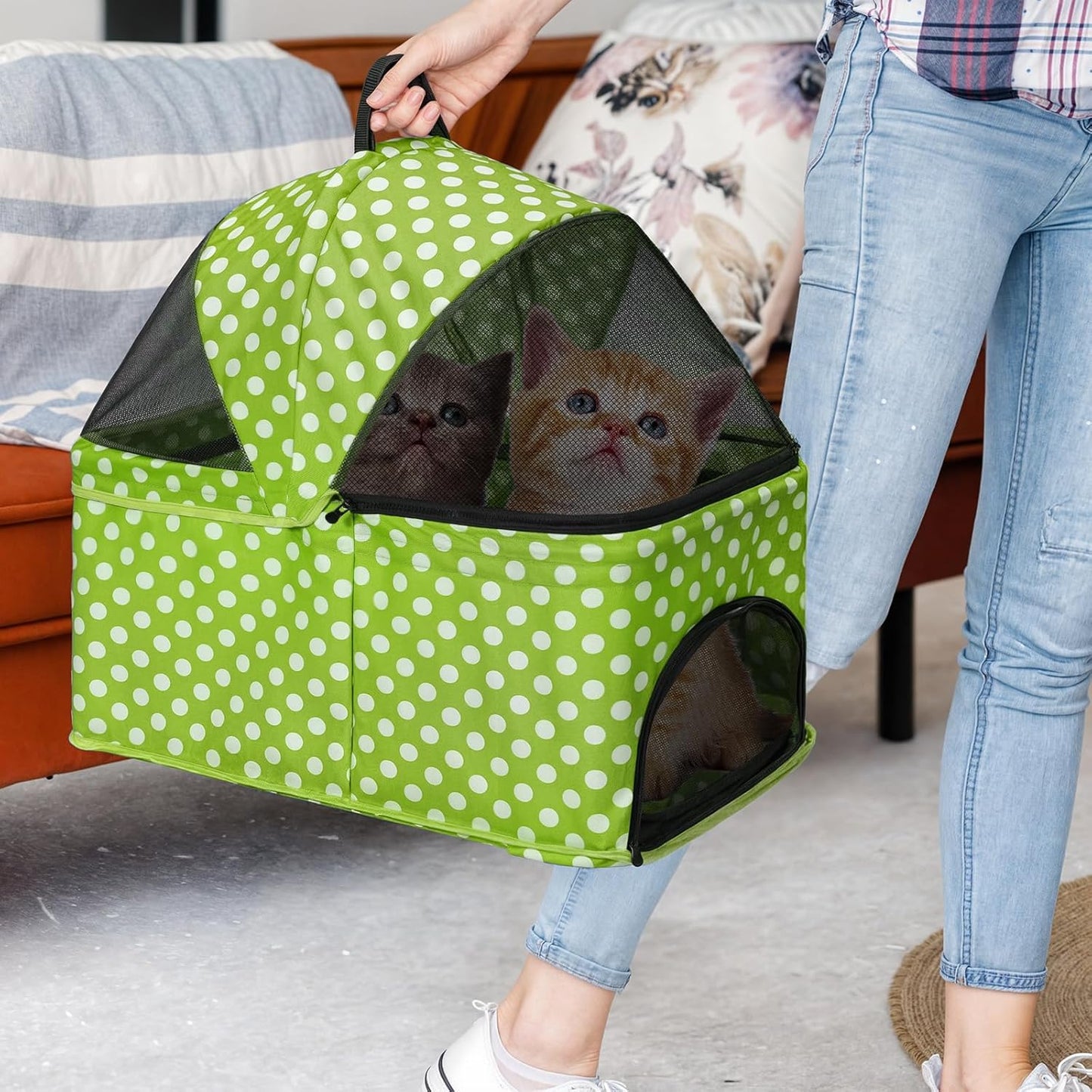 Magshion Compact Pet Stroller for Small-Medium Dogs/Cats up to 22lbs, 4-Wheel Lightweight Umbrella Shaped Portable Puppy Travel Jogger with Breathable Mesh, Cup Holder & Rear Storage, Black