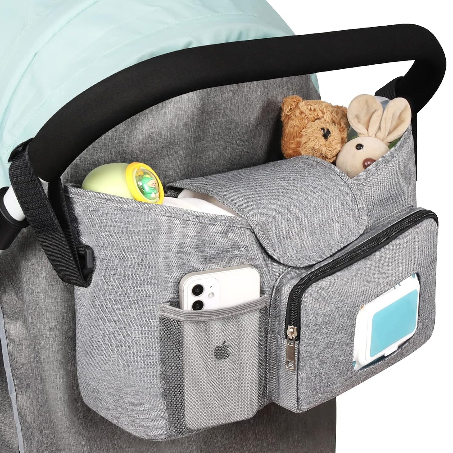 Accmor Universal Stroller Organizer with Insulated Cup Holder, Stroller Caddy Bag Accessories, Stroller Cup Holder Organizer for Uppababy Baby Jogger Britax Stroller, Black