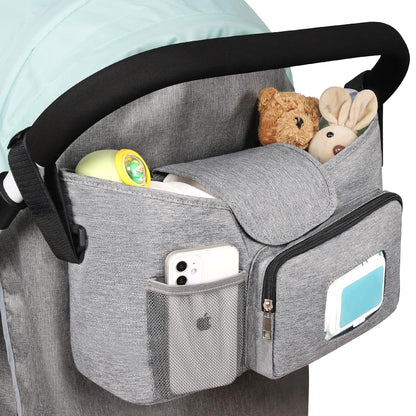 Accmor Universal Stroller Organizer with Insulated Cup Holder, Stroller Caddy Bag Accessories, Stroller Cup Holder Organizer for Uppababy Baby Jogger Britax Stroller, Black